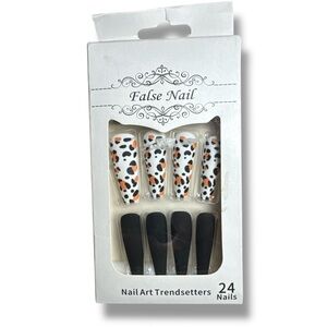 Animal Print and Black False Nails Set
